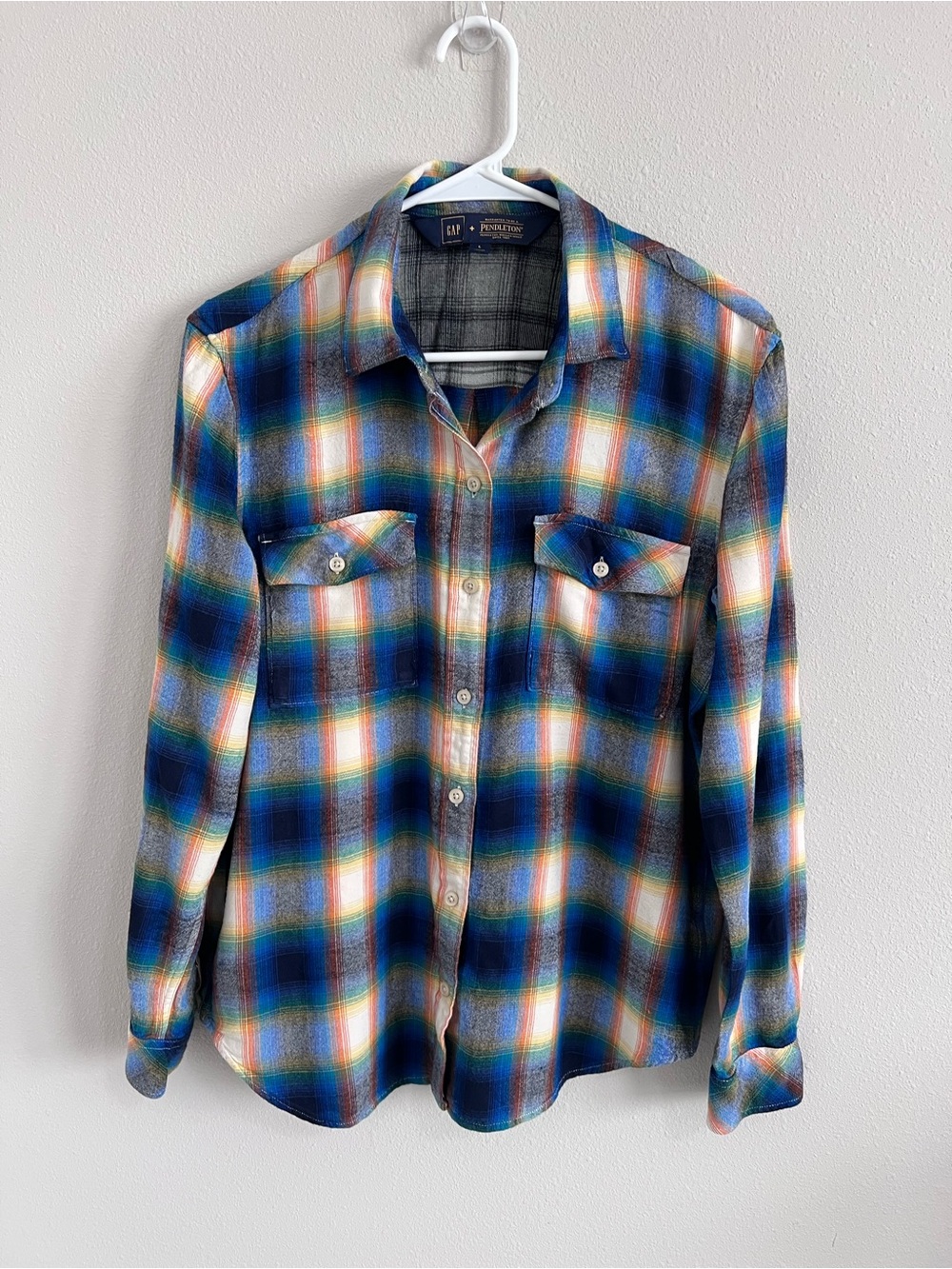 GAP Plaid Button-Up Flannel Shirt - Blue Multi